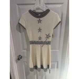 NO BOUNDARIES Kids Angel Dress Cream Gray Stars Pearl Embellished XS